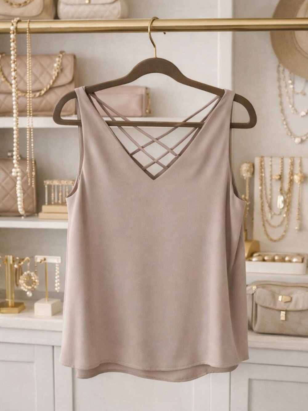 EXPRESS Blush Champagne Strappy Tank Top – Small Petite – Fully Lined